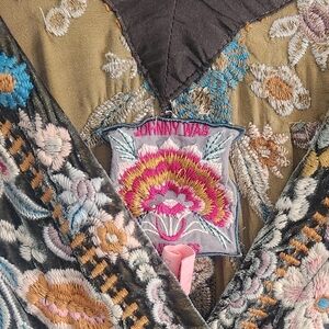 Johnny Was crushed velvet short sleeve tunic with classic JW embroidery.